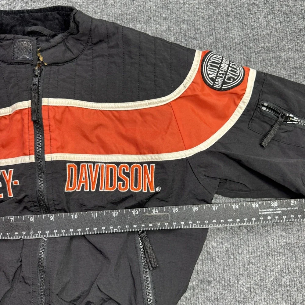 Harley Davidson Motorcycle Jacket Kids S Black Orange Nylon Bomber Racing Biker